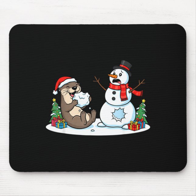 Mousepad Funny Otter Snowman Christmas Tree Xmas Womens Men (Frente)