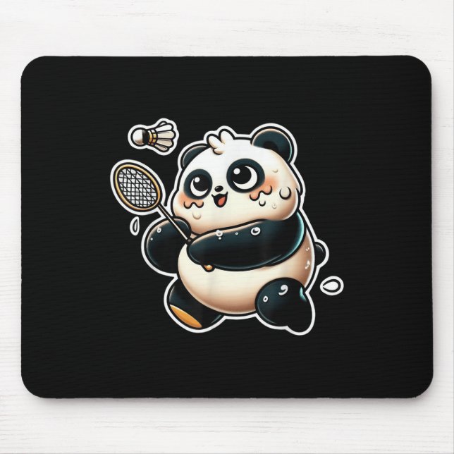 Mousepad Funny Panda Playing Badminton Cute Sporty Exercise (Frente)