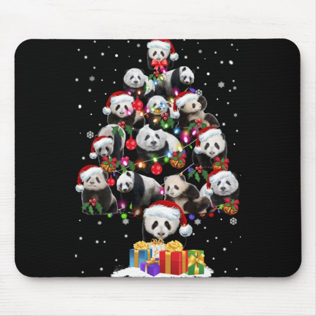 Mousepad Funny Pandas Santa Hat Christmas Tree Ornament T S (Frente)