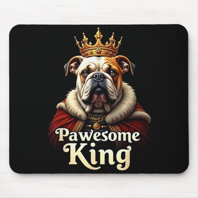 Mousepad Funny Pawesome English Bulldog King Dog Art  (Frente)