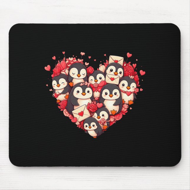 Mousepad Funny Penguin Heart Valentine Penguin Womens Mens  (Frente)
