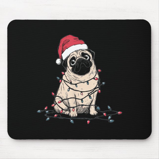 Mousepad Funny Pug Christmas Graphics Dog Lights Lover Owne (Frente)