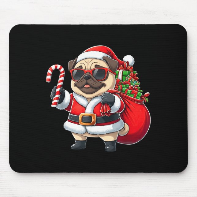 Mousepad Funny Pug Christmas Santa Outfit Xmas Mom Dad Kids (Frente)