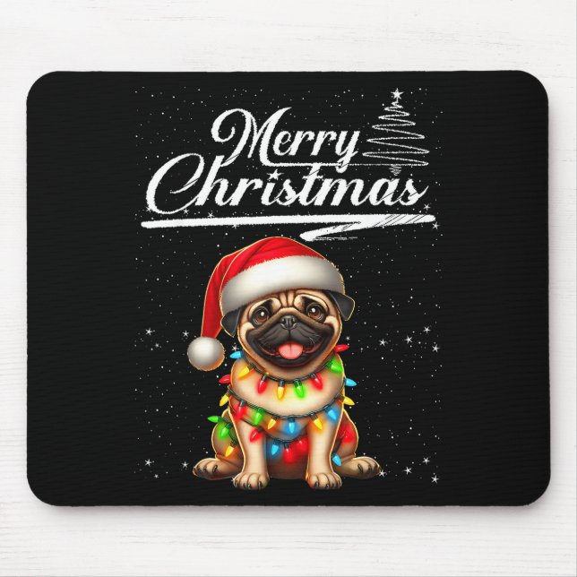 Mousepad Funny Pug Dog Christmas Lights Santa Hat Candy Can (Frente)
