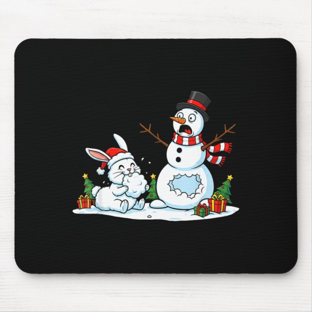 Mousepad Funny Rabbit Snowman Christmas Bunny Womens Mens K (Frente)