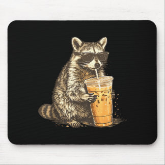 Mousepad Funny raccoon drinking iced coffee animal meme men