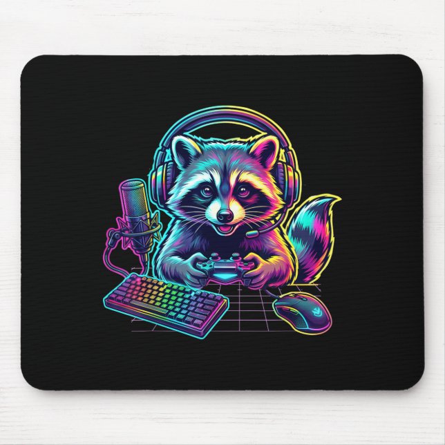 Mousepad Funny Raccoon Gamer Video Game Gaming Lover  (Frente)
