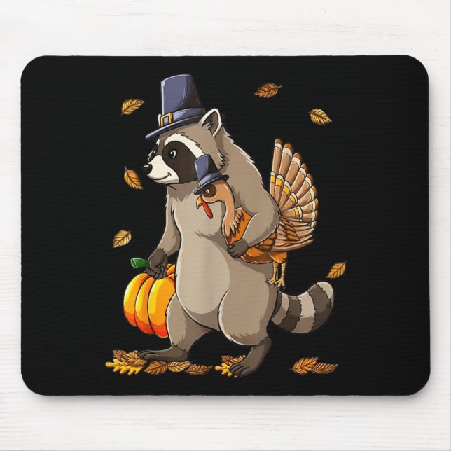 Mousepad Funny Raccoon Turkey Pumpkin Thanksgiving Gift Men (Frente)