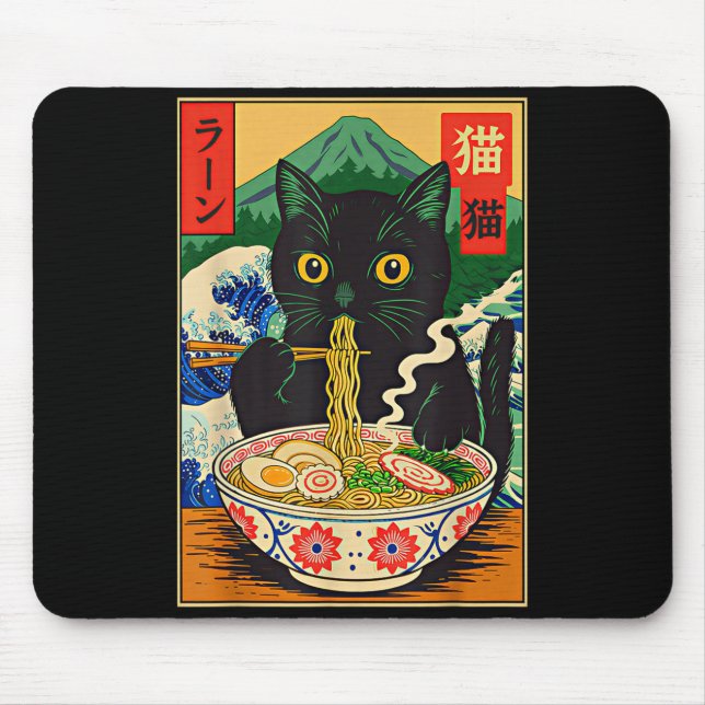 Mousepad Funny Ramen Cat Japanese Noodle Kitten  (Frente)