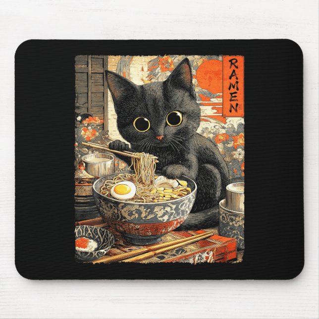 Mousepad Funny Ramen Cat Noodle Lovers Anime Otaku  (Frente)