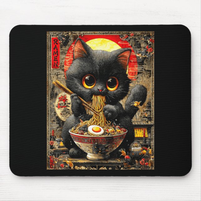 Mousepad Funny Ramen Cat Noodle Lovers Anime Otaku  (Frente)
