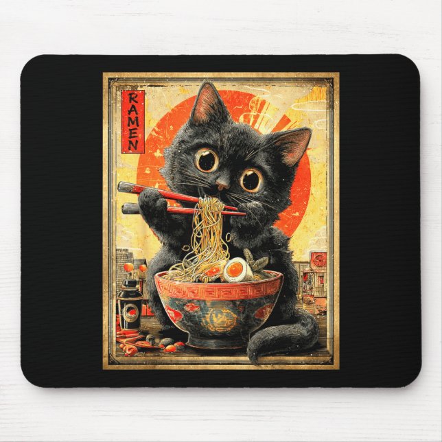 Mousepad Funny Ramen Cat Noodle Lovers Anime Otaku  (Frente)