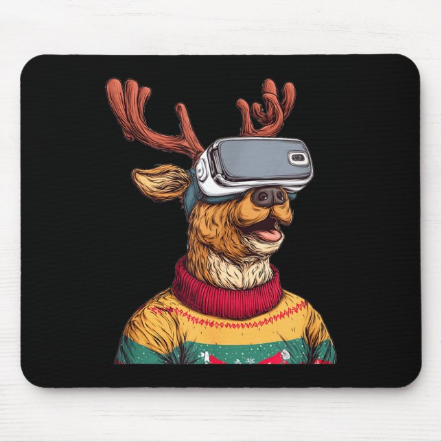 Mousepad Funny Reindeer In Christmas Sweater And Vr Headset (Frente)