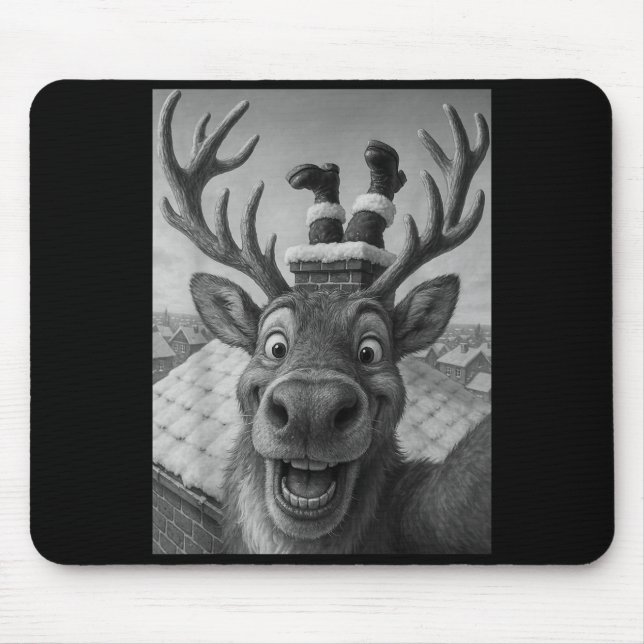 Mousepad Funny Reindeer Selfie Santa Boys Girls Christmas  (Frente)