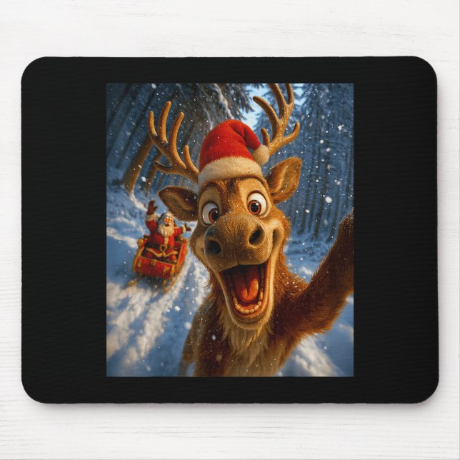 Mousepad Funny Reindeer Selfie Santa Merry Christmas Men Wo (Frente)