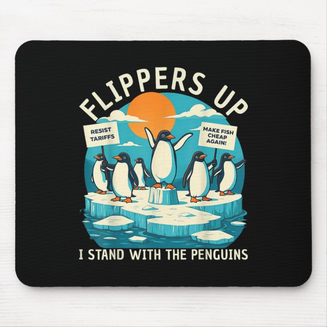 Mousepad Funny Resiste Pinguins Protestando Contra Tarifas (Frente)