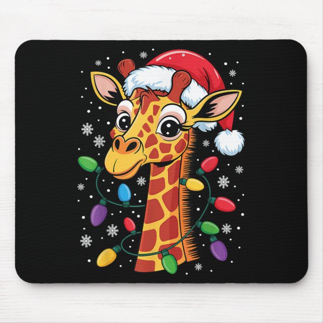 Mousepad Funny Retro Giraffe Lover Santa Hat Christmas Ligh (Frente)