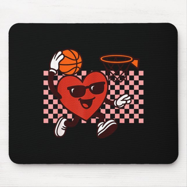 Mousepad Funny Retro Heart Graphic Basketball Player Kids V (Frente)