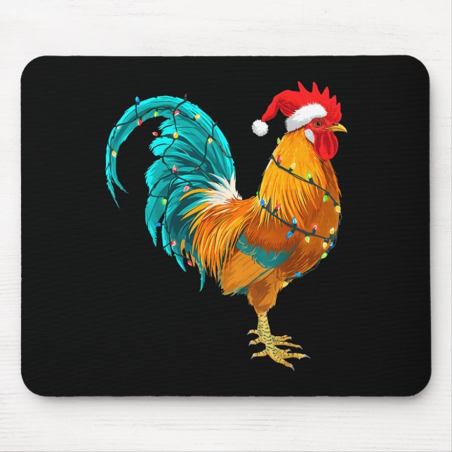 Mousepad Funny Rooster Chicken Santa Christmas Lights Farme (Frente)