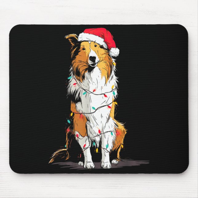 Mousepad Funny Rough Collie Christmas Graphics Dog Lights L (Frente)