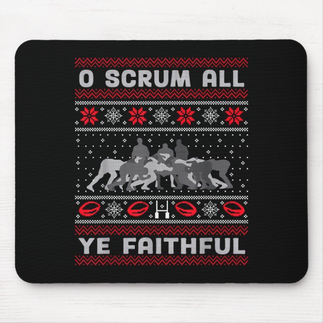 Mousepad Funny Rugby O Scrum All Ye Faithful Ugly Merry Chr (Frente)