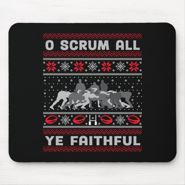 Mousepad Funny Rugby O Scrum All Ye Faithful Ugly Merry Chr (Frente)