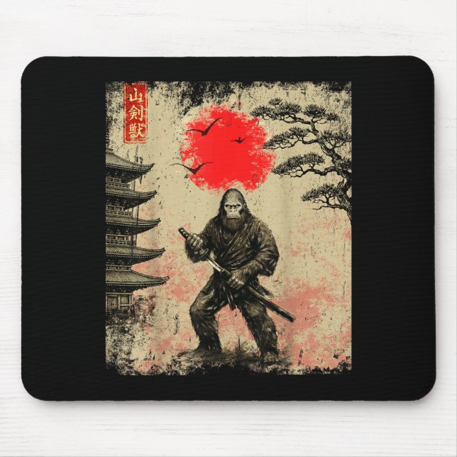 Mousepad Funny Samurai Bigfoot Japanese Art Graphic Tee Ani (Frente)