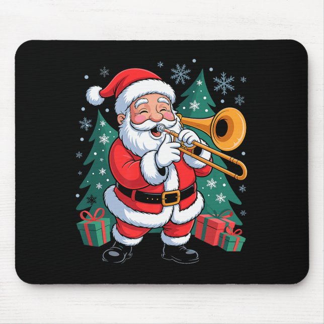 Mousepad Funny Santa Christmas Design Trombone Holiday Xmas (Frente)