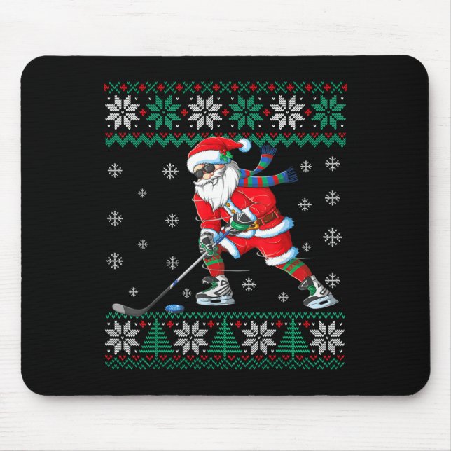 Mousepad Funny Santa Claus Christmas Ice Hockey Ugly Sweate (Frente)