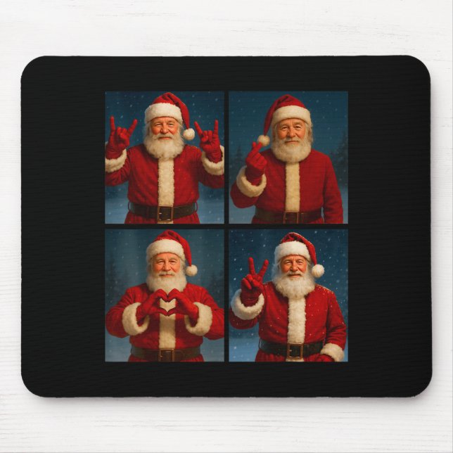 Mousepad Funny Santa Claus Heart And Peace Sign Retro Chris (Frente)