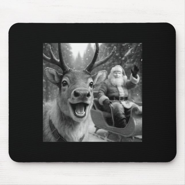 Mousepad Funny Santa Claus In Sleigh With Reindeer Christma (Frente)