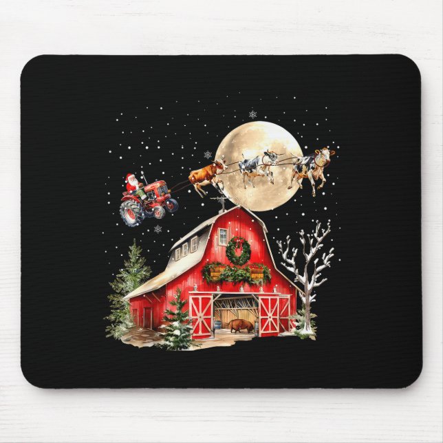 Mousepad Funny Santa Claus Tractor Cows Farm Farmer Christm (Frente)