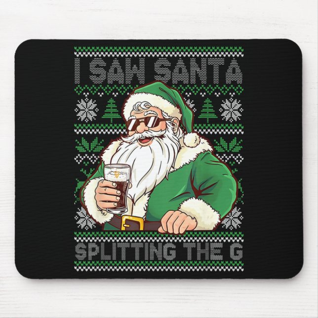 Mousepad Funny Santa Drinking Beer Splitting G Christmas Ad (Frente)