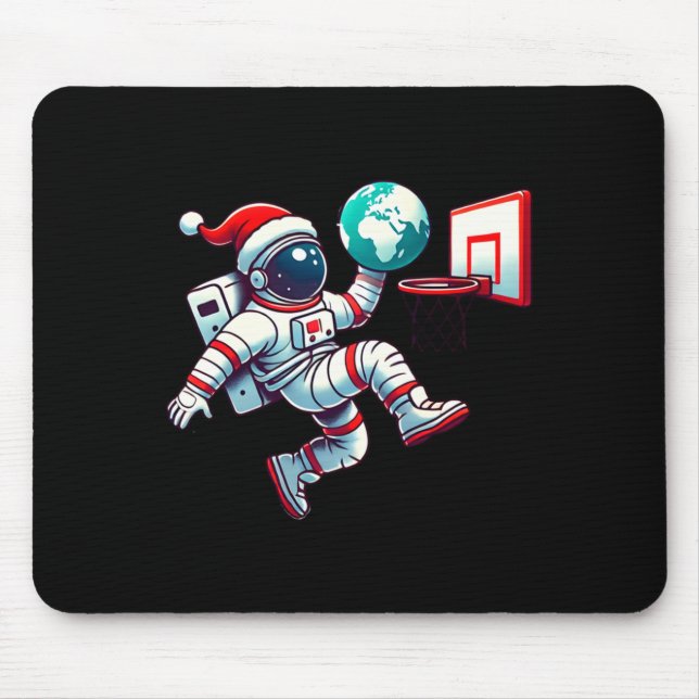 Mousepad Funny Santa Hat Astronaut Dunking Earth Basketball (Frente)