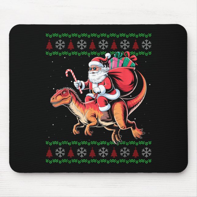 Mousepad Funny Santa Riding Dinosaur Animal Ugly Christmas  (Frente)