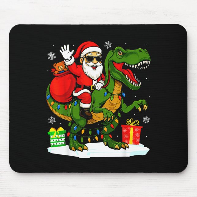 Mousepad Funny Santa Riding Dinosaur T Rex Christmas Santa  (Frente)