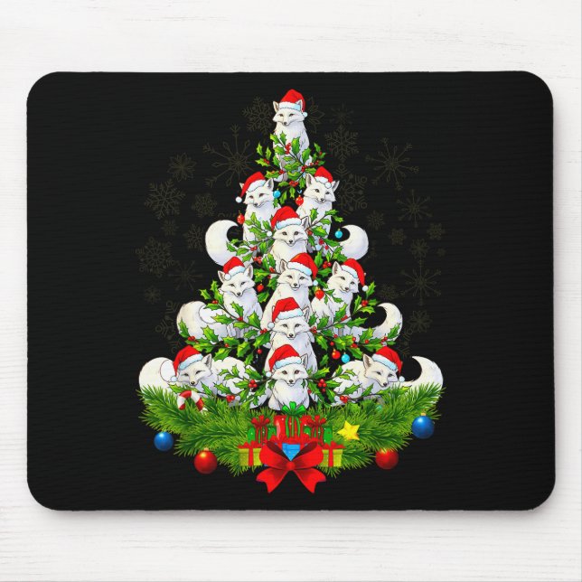 Mousepad Funny Santa Xmas Arctic Fox Christmas Tree  (Frente)