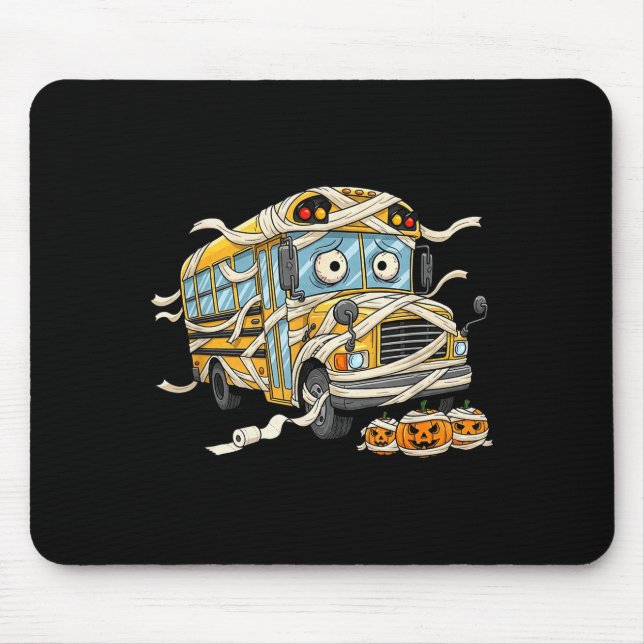 Mousepad Funny School Bus Mummy Pumpkin Halloween Kids Mens (Frente)