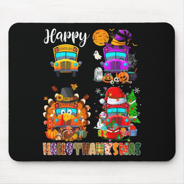 Mousepad Funny School Bus Witch Turkey Santa Happy Hallotha (Frente)