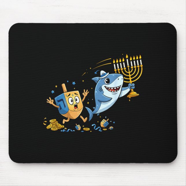 Mousepad Funny Shark Dreidel Menorah Hanukkah Kids Womens M (Frente)