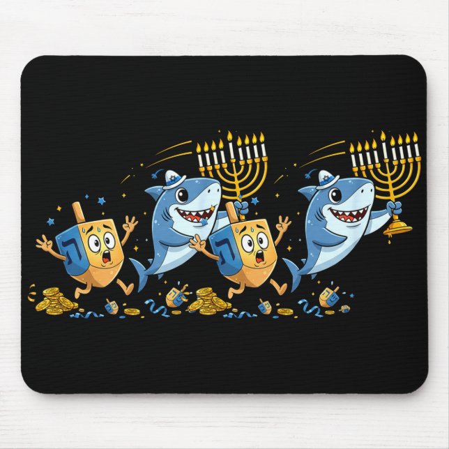 Mousepad Funny Shark Dreidel Menorah Hanukkah Kids Womens M (Frente)