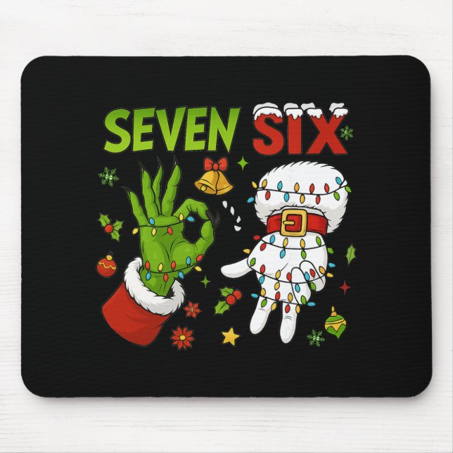 Mousepad Funny Six Seven 67 Meme 6 7 Christmas Elf Hand Boy (Frente)