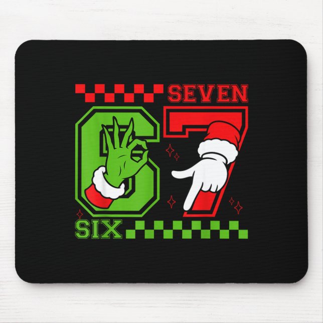 Mousepad Funny Six Seven 67 Meme 6 7 Christmas Elf Hand Boy (Frente)