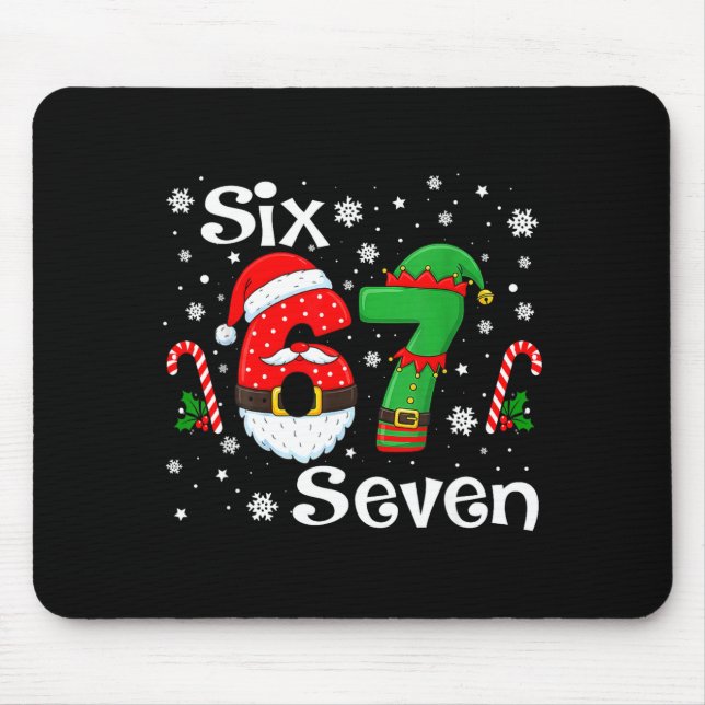 Mousepad Funny Six Seven 67 Meme 6 7 Elf Santa Christmas Pa (Frente)