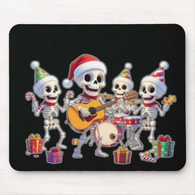 Mousepad Funny Skeleton Band Christmas & New Year – 3D Cart (Frente)