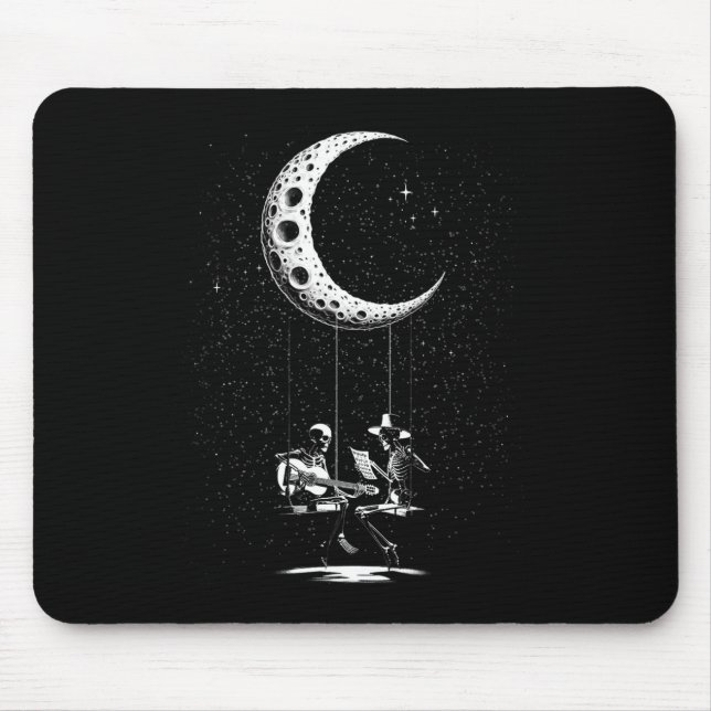 Mousepad Funny Skeleton Casal Moon tocando guitarra Hallowe (Frente)