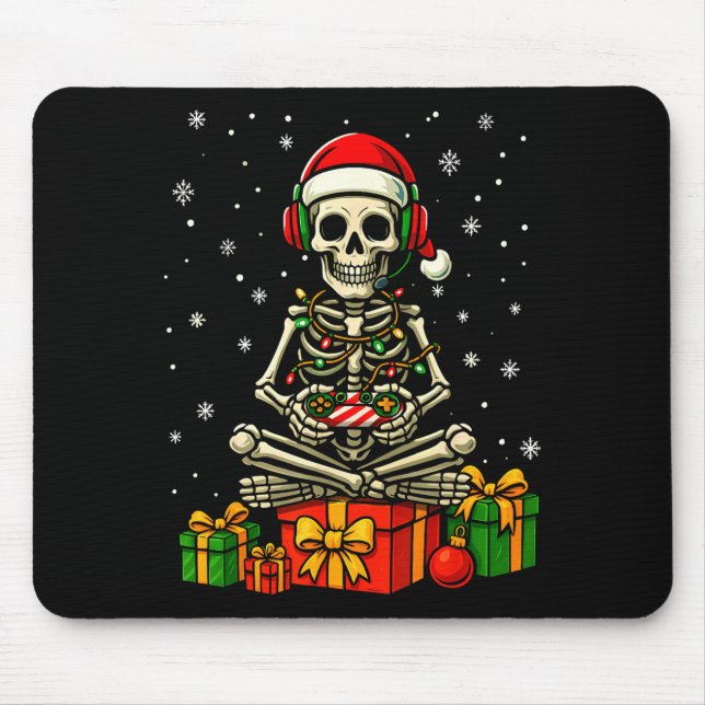 Mousepad Funny Skeleton Game Controller Xmas Lights Men Wom (Frente)