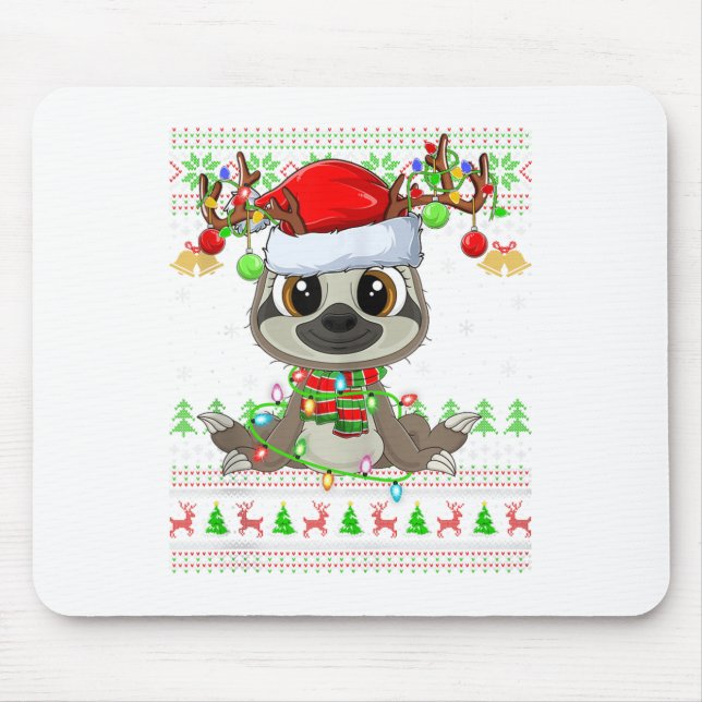 Mousepad Funny Sloth Ugly Christmas Sweaters Holiday Santa  (Frente)