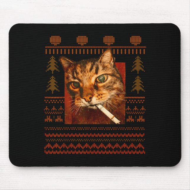 Mousepad Funny Smoking Cat Meme Christmas Ugly For Men Wome (Frente)
