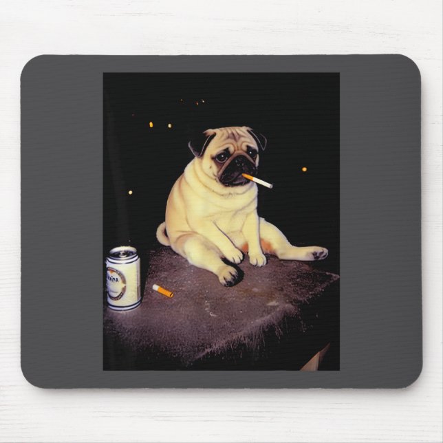 Mousepad Funny Smoking Dog Pug Meme  (Frente)